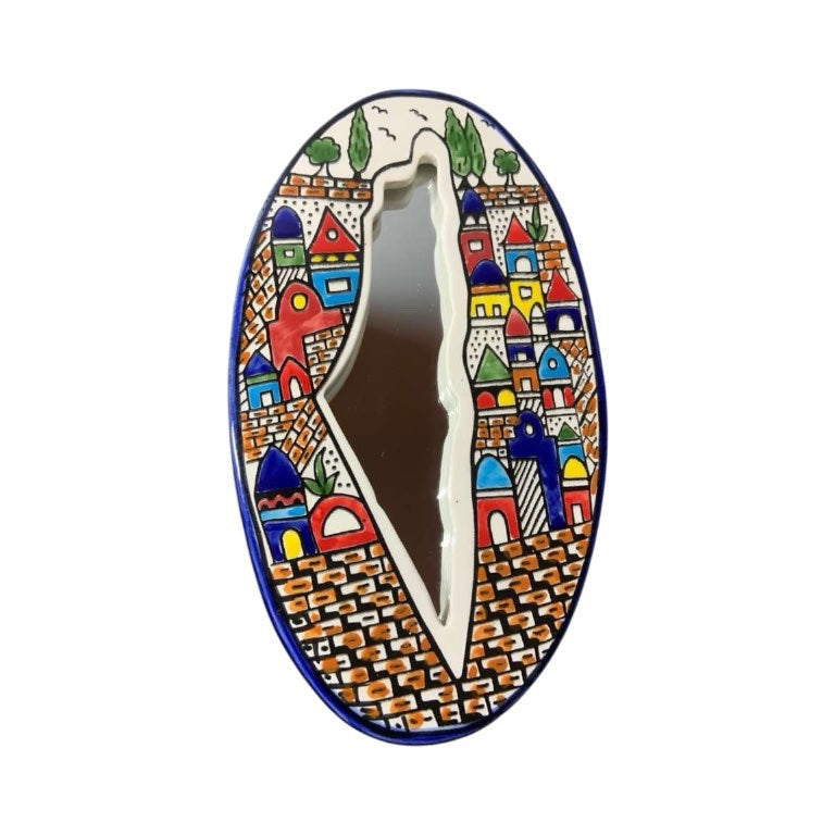 Handcrafted Map of Palestine mirror with olive motif image 1