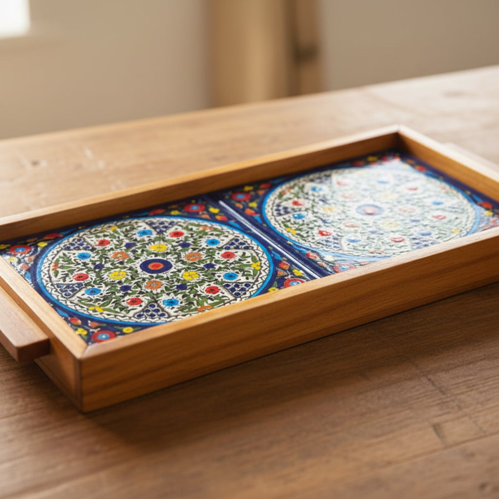 Tiled Tray 5 by 11 in. olive tree wood image 1