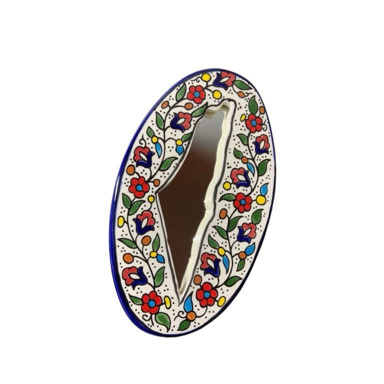 Handcrafted Map of Palestine mirror with olive motif image 3