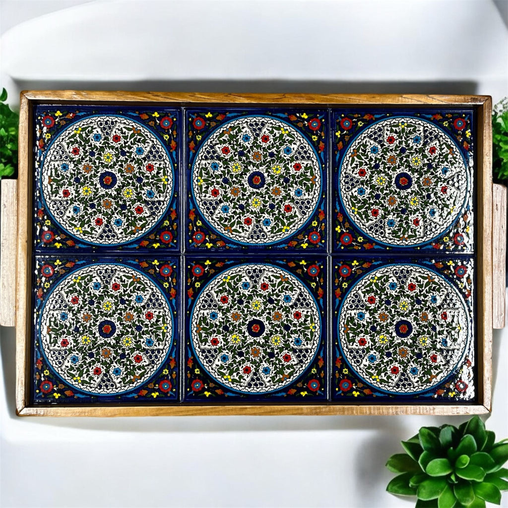 6 Tile Olive Tree Wood Tray image 4