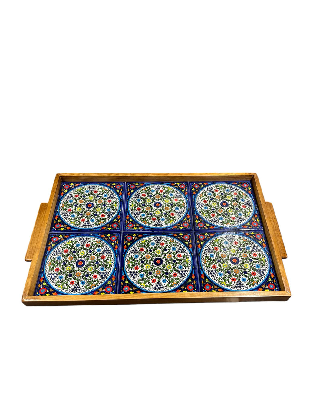 6 Tile Olive Tree Wood Tray - Floral image