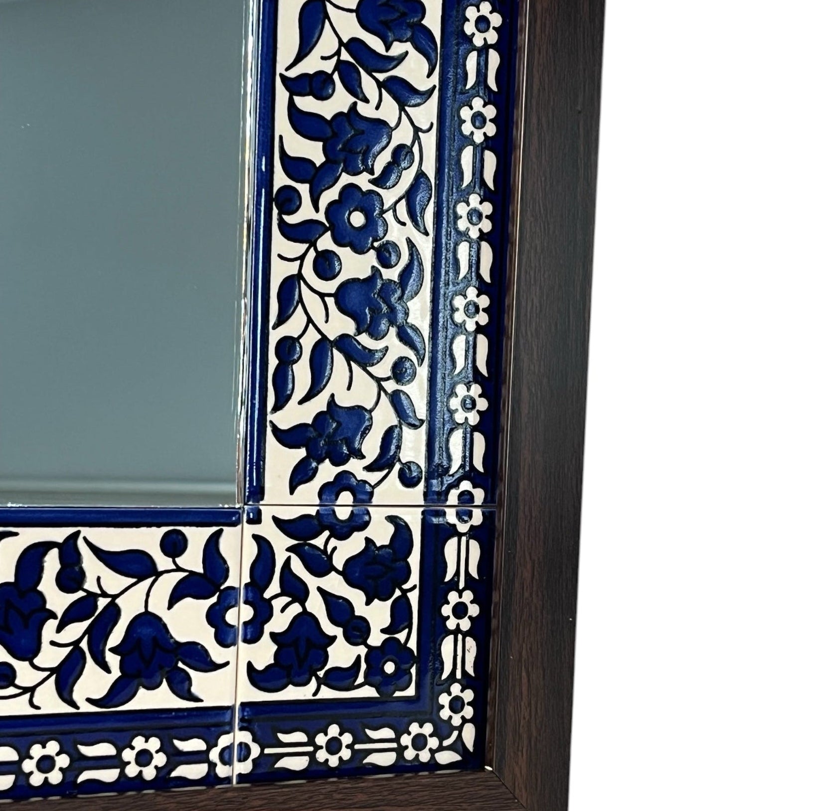 Hand painted tile inlaid mirror 14x14 image 1