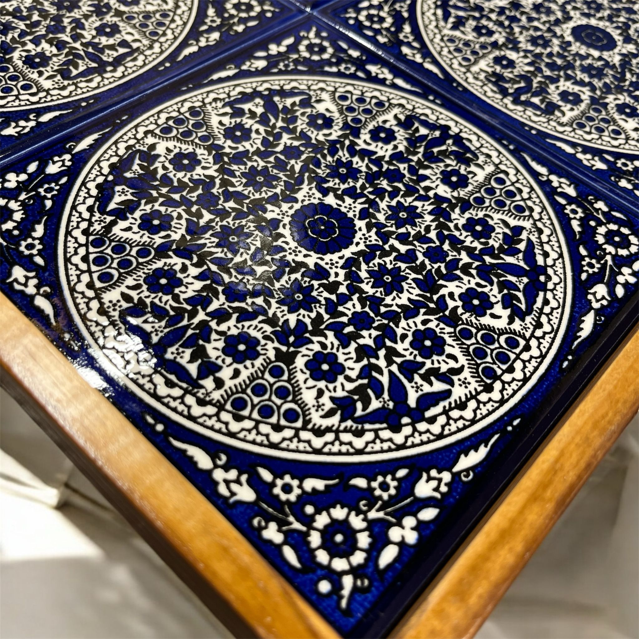 6 Tile Olive Tree Wood Tray - Blue &amp; White image