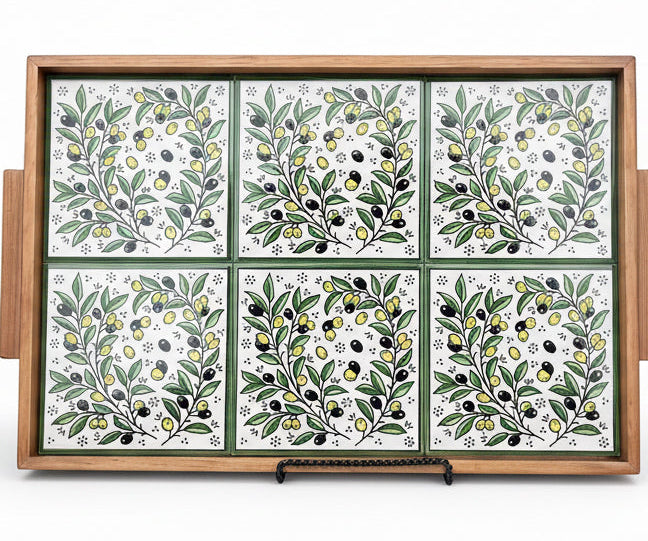6 Tile Olive Tree Wood Tray