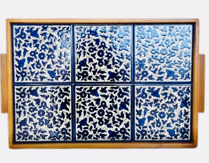 6 Tile Olive Tree Wood Tray