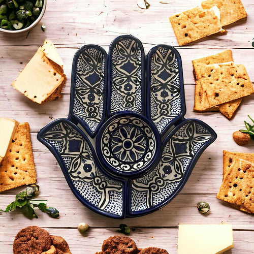Blue Ceramic HAMSA HAND Serving Tray 12 x9 image 0