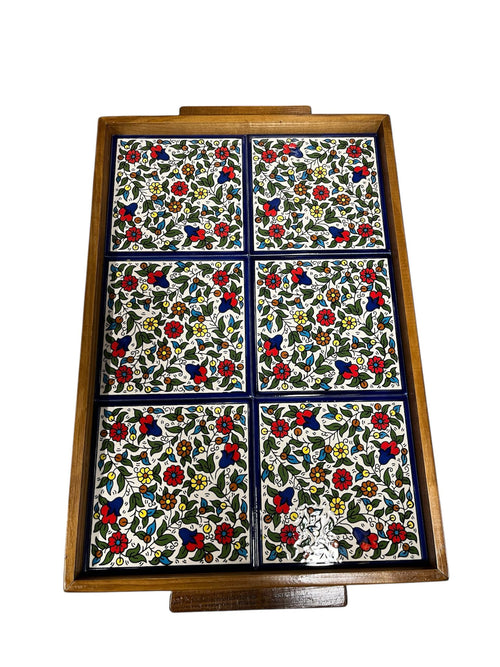 6 Tile Olive Tree Wood Tray image 2