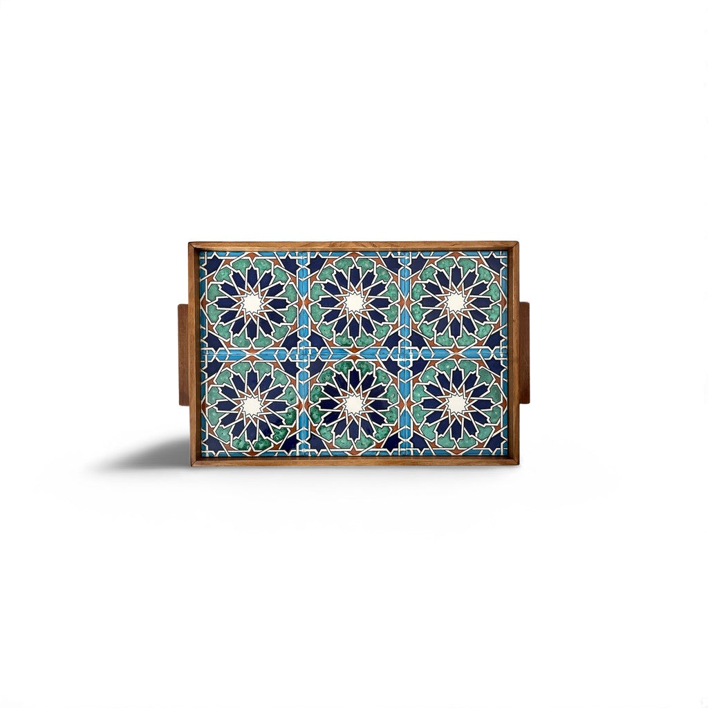 6 Tile Olive Tree Wood Tray - Keffiyeh image